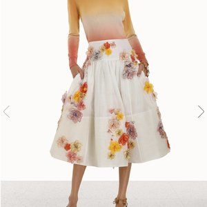 ZIMMERMANN SILK FLORAL 3D FLOWERS SKIRT